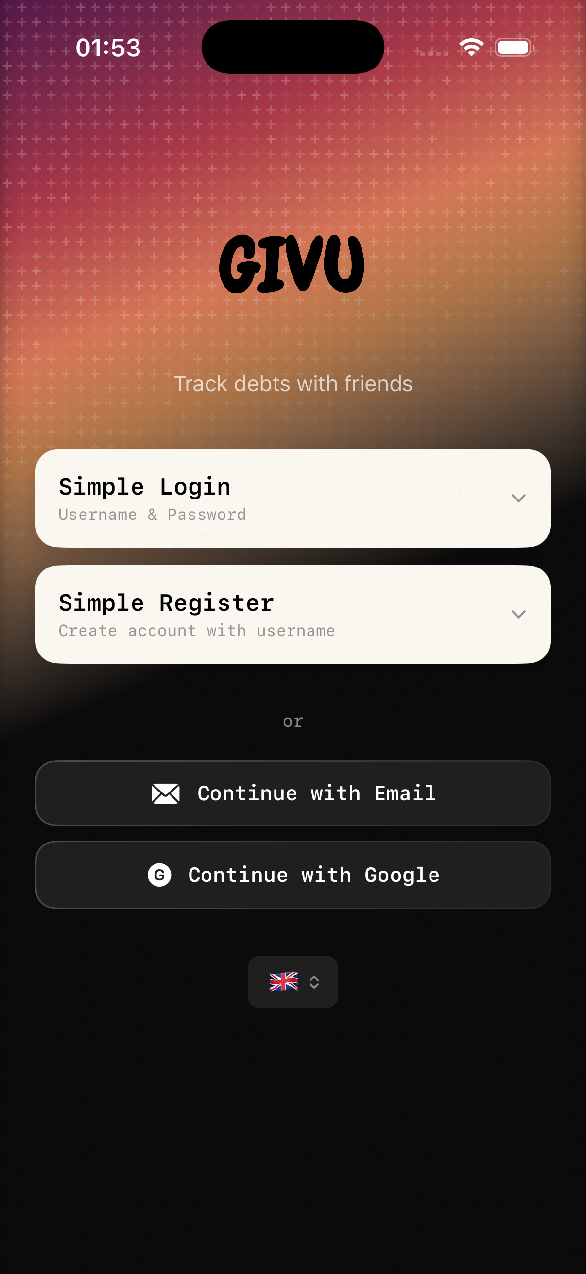 GIVU Home Screen
